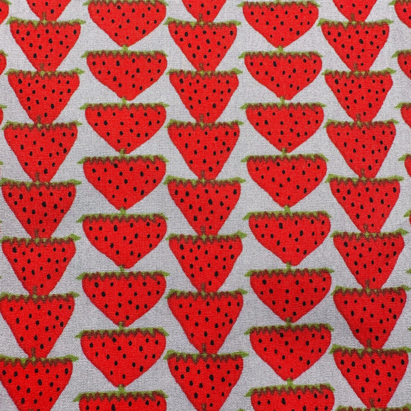 Scandi Strawberries Cotton Fabric, Kobayashi  Imported from Japan, Red, Grey