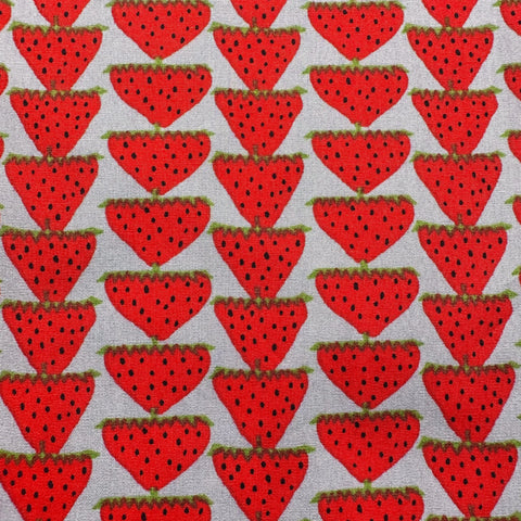 Scandi Strawberries Cotton Fabric, Kobayashi  Imported from Japan, Red, Grey