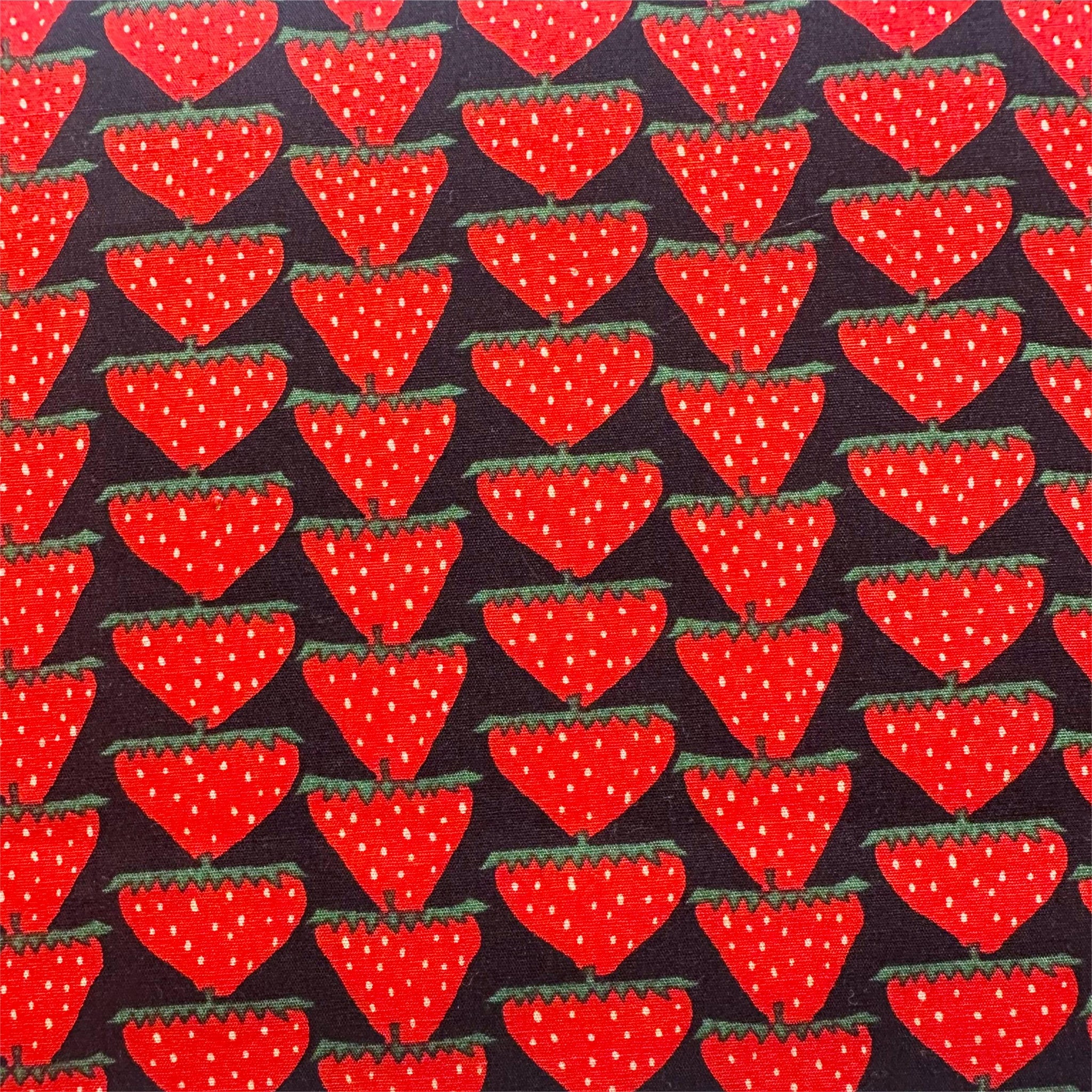 Scandi Strawberries Cotton Fabric, Kobayashi  Imported from Japan, red, black