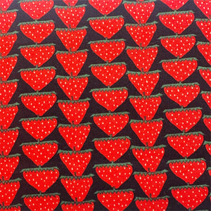 Scandi Strawberries Cotton Fabric, Kobayashi  Imported from Japan, red, black
