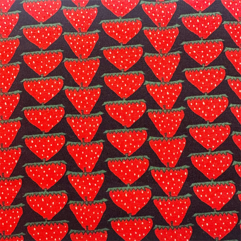 Scandi Strawberries Cotton Fabric, Kobayashi  Imported from Japan, red, black
