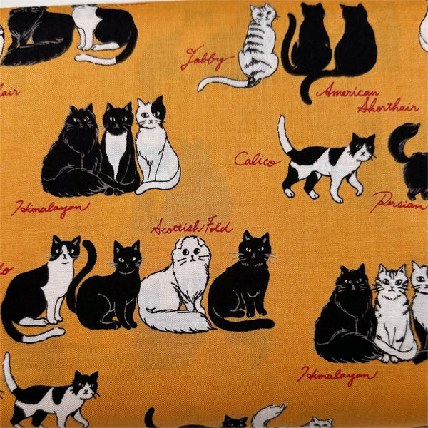 Sitting Kitties Cats Cotton Fabric by Handworks, Imported from Japan, Orange