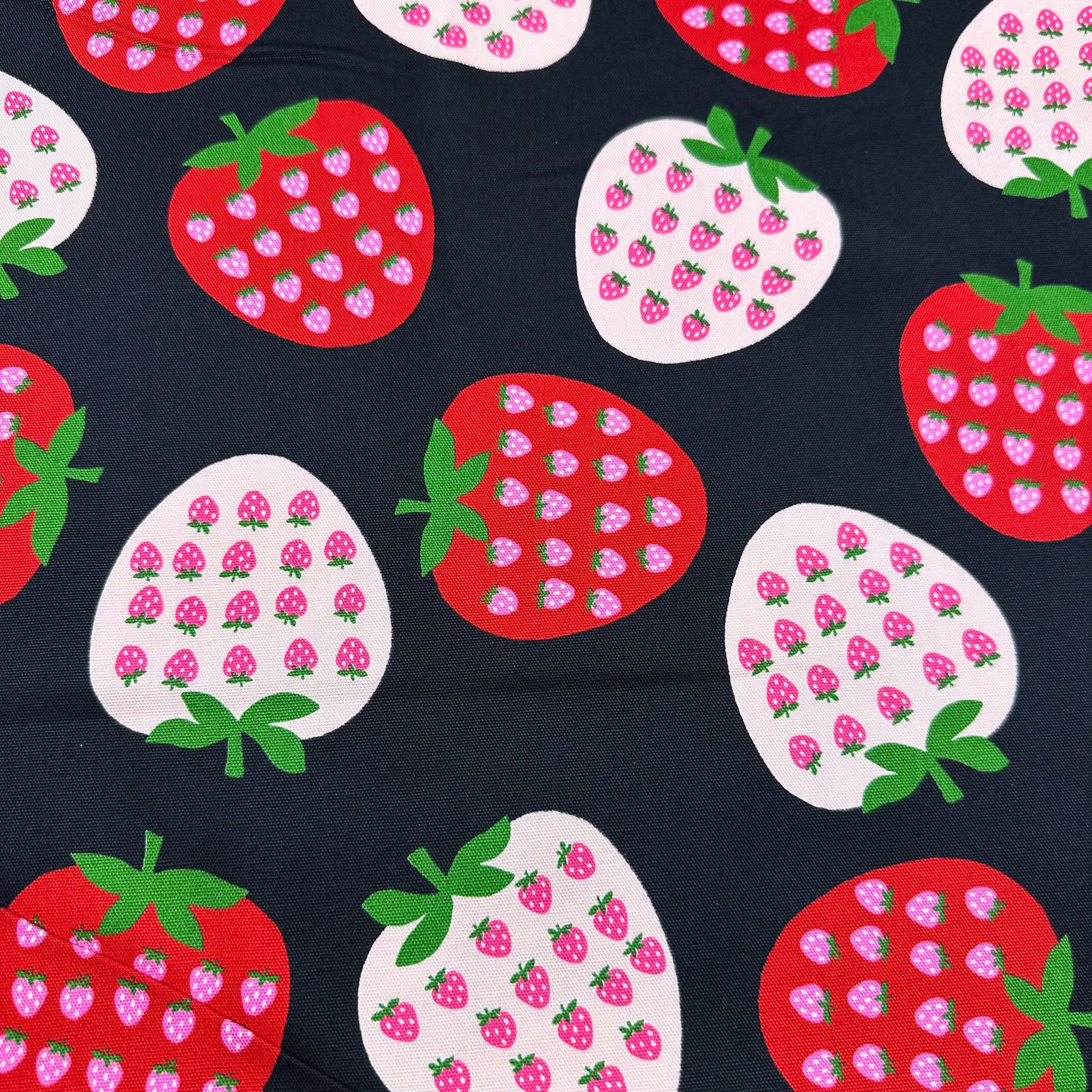 Strawberry Cotton Oxford Fabric by Koko Seki, Black