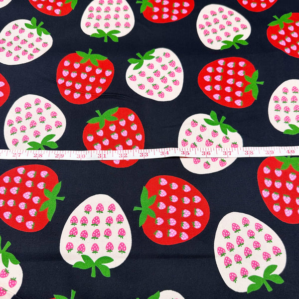 Strawberry Cotton Oxford Fabric by Koko Seki, Black