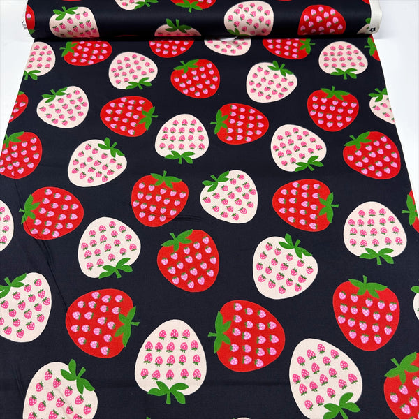 Strawberry Cotton Oxford Fabric by Koko Seki, Black