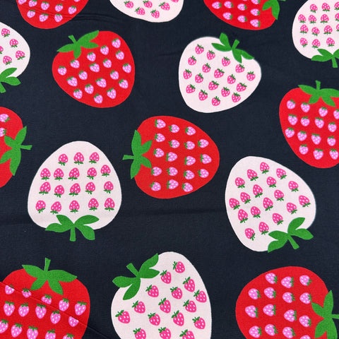 Strawberry Cotton Oxford Fabric by Koko Seki, Black
