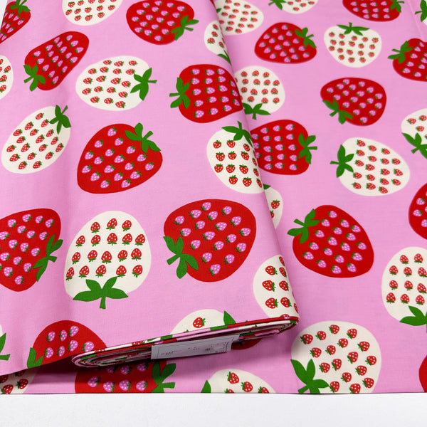 Strawberry Cotton Oxford Fabric by Koko Seki, Pink