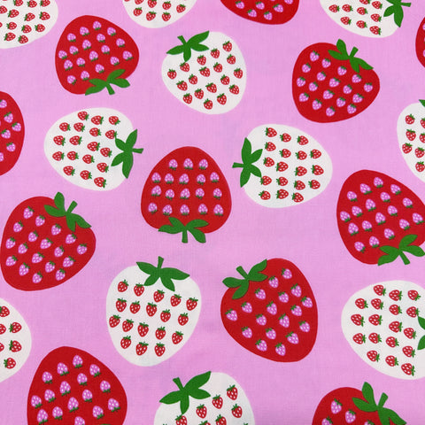 Strawberry Cotton Oxford Fabric by Koko Seki, Pink