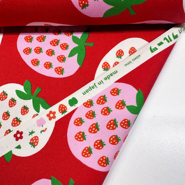 Strawberry Cotton Oxford Fabric by Koko Seki, Red