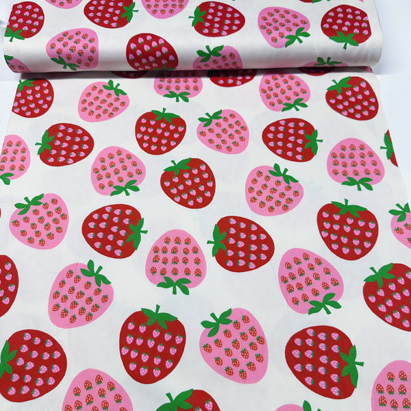 Strawberry Cotton Oxford Fabric by Koko Seki, White
