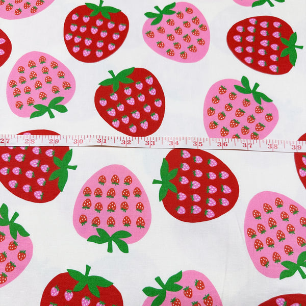 Strawberry Cotton Oxford Fabric by Koko Seki, White