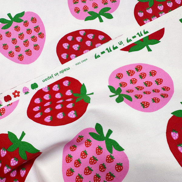 Strawberry Cotton Oxford Fabric by Koko Seki, White