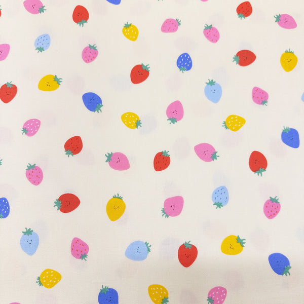 Strawberry Cotton Oxford Fabric on Ivory, Imported from Japan