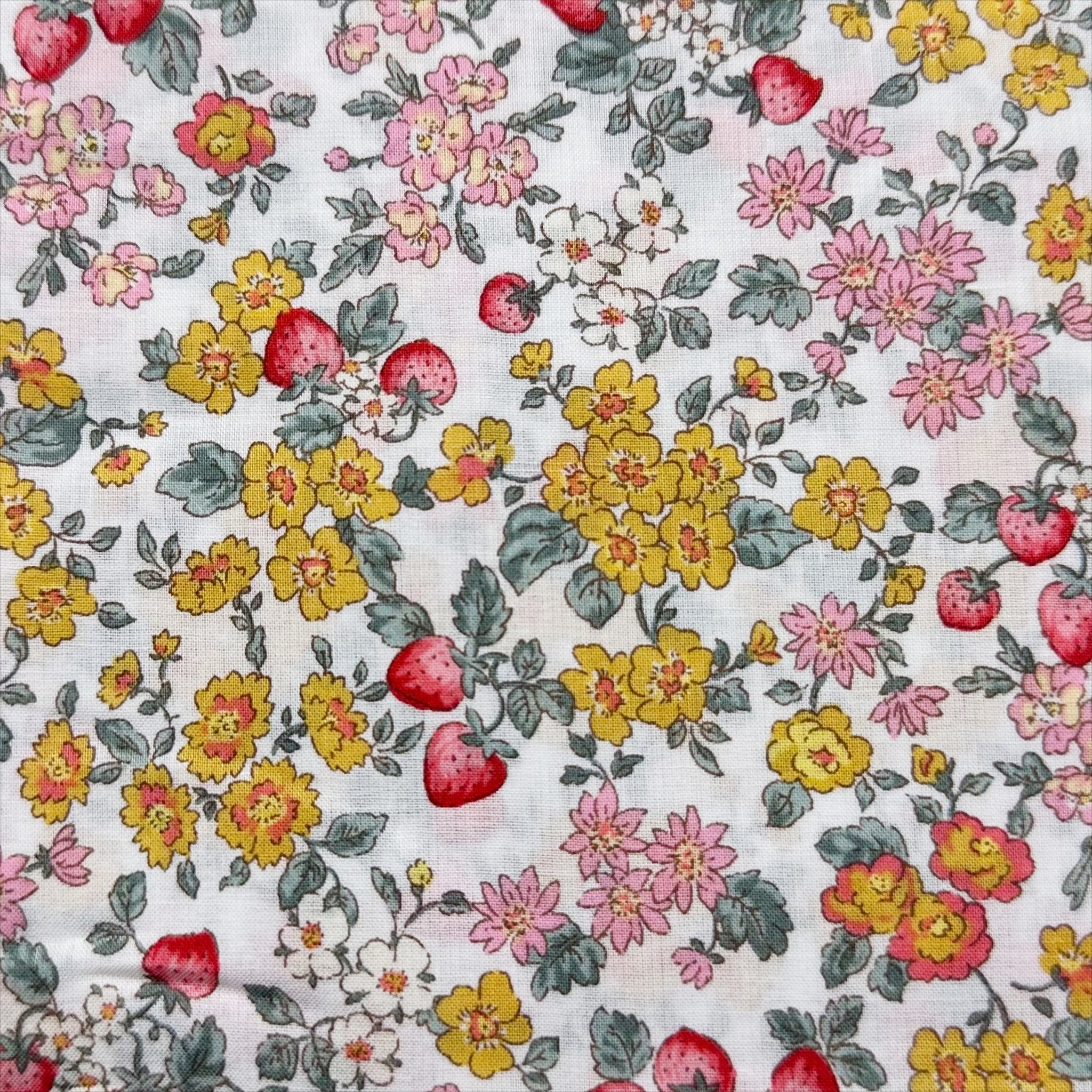 Strawberry Floral Ditsy Cotton Lawn Fabric by Cosmo Textiles, KP9072H 2A White