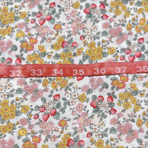Strawberry Floral Ditsy Cotton Lawn Fabric by Cosmo Textiles, KP9072H 2A White