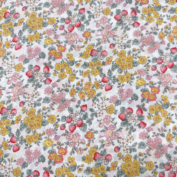 Strawberry Floral Ditsy Cotton Lawn Fabric by Cosmo Textiles, KP9072H 2A White