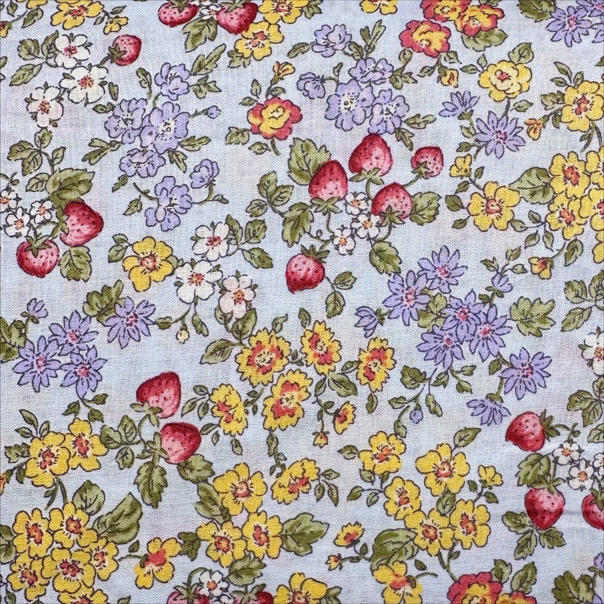 Strawberry Floral Ditsy Cotton Lawn Fabric by Cosmo Textiles, KP9072H 2D Periwinkle