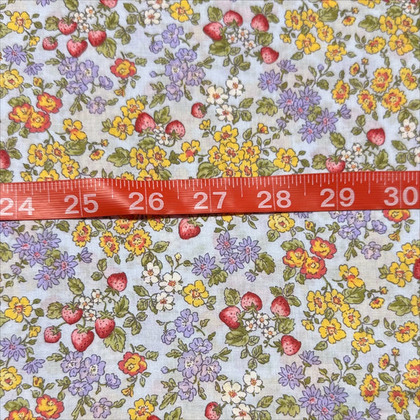 Strawberry Floral Ditsy Cotton Lawn Fabric by Cosmo Textiles, KP9072H 2D Periwinkle