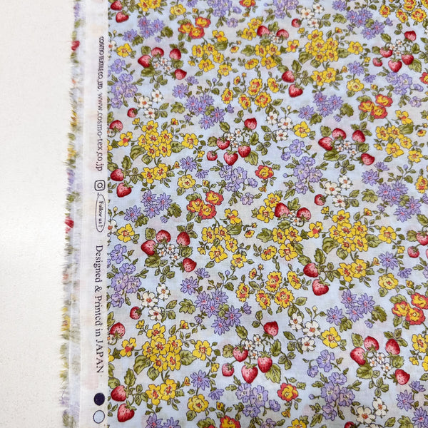 Strawberry Floral Ditsy Cotton Lawn Fabric by Cosmo Textiles, KP9072H 2D Periwinkle