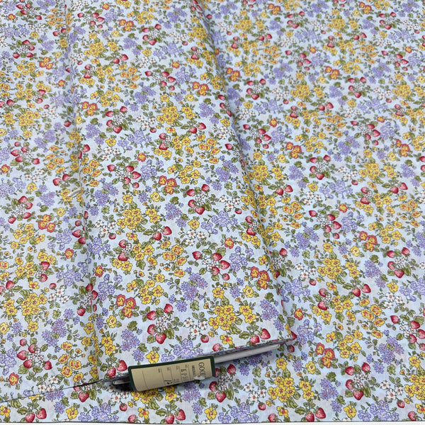 Strawberry Floral Ditsy Cotton Lawn Fabric by Cosmo Textiles, KP9072H 2D Periwinkle