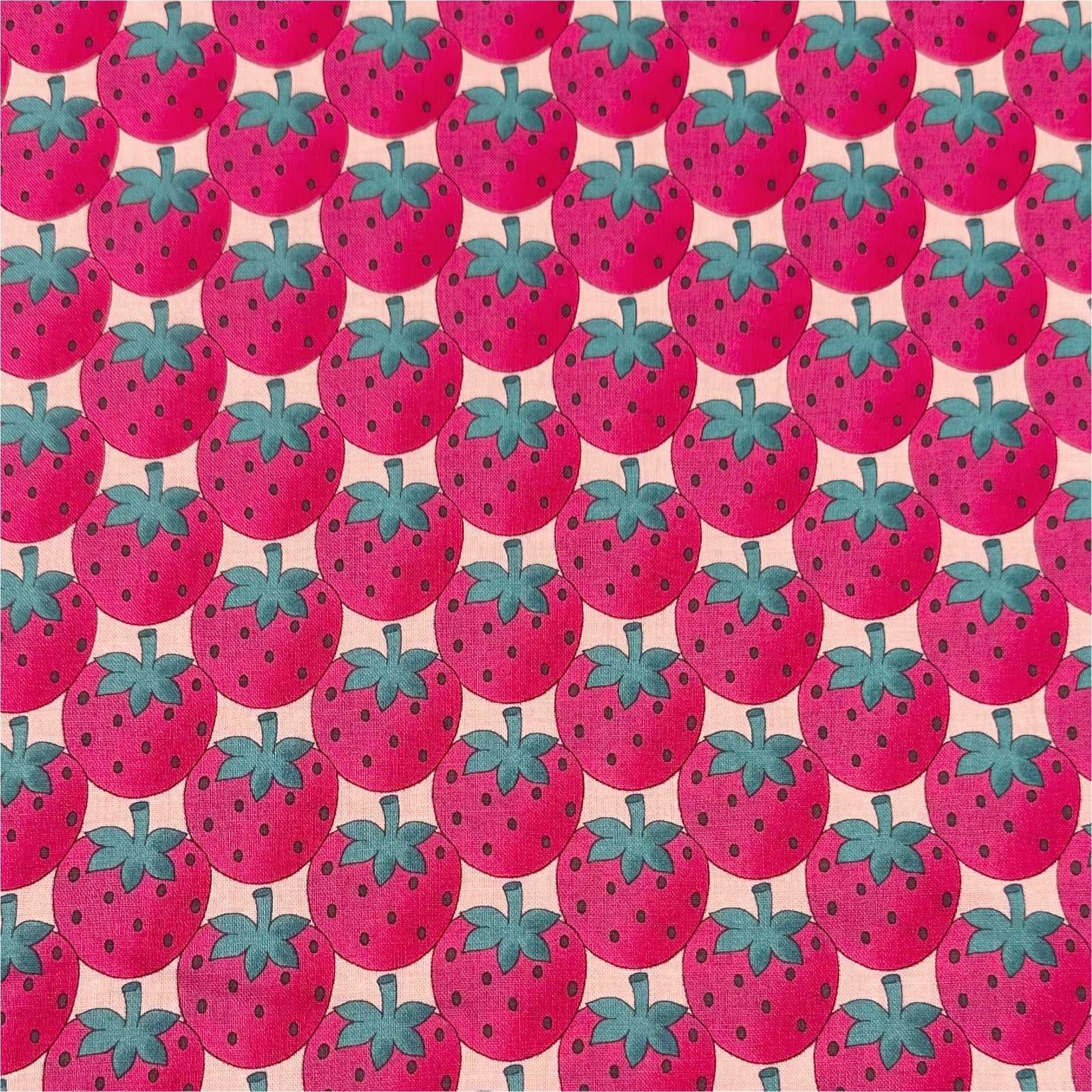 Strawberry Party by Sevenberry Cotton Fabric, Imported from Japan, Pink Strawberries