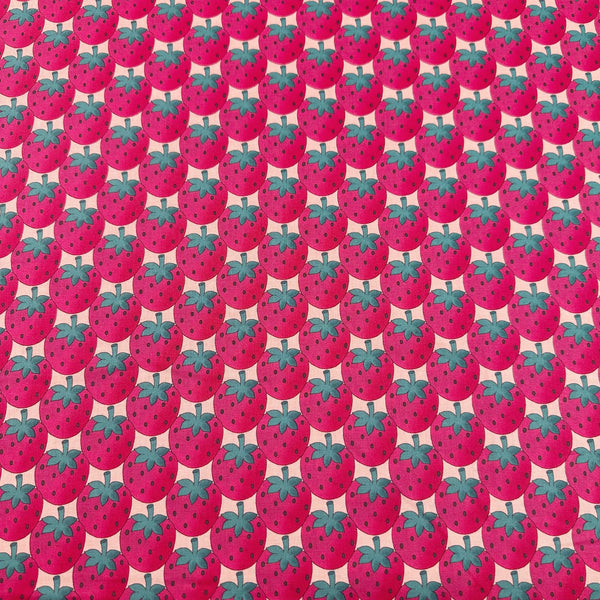 Strawberry Party by Sevenberry Cotton Fabric, Imported from Japan, Pink Strawberries