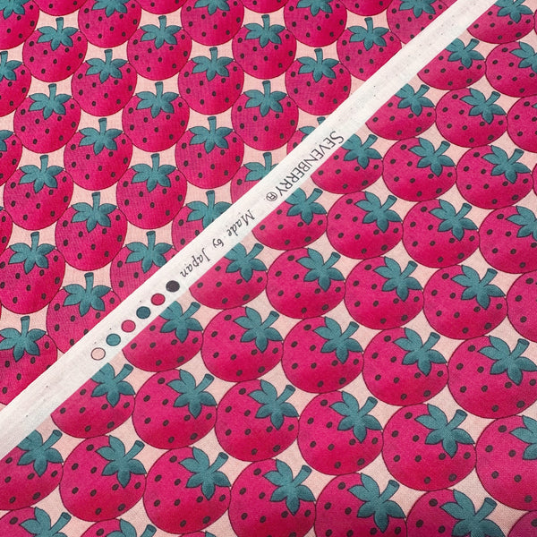 Strawberry Party by Sevenberry Cotton Fabric, Imported from Japan, Pink Strawberries