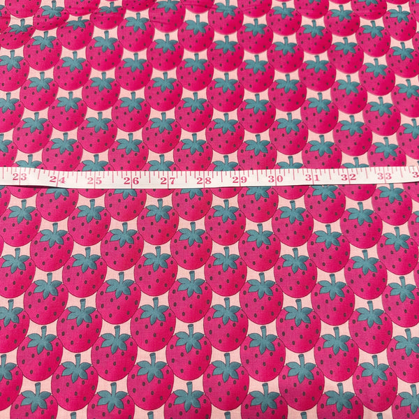 Strawberry Party by Sevenberry Cotton Fabric, Imported from Japan, Pink Strawberries