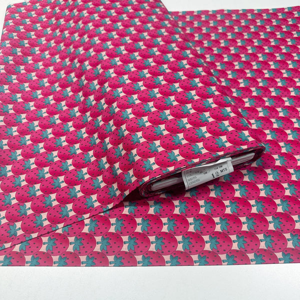 Strawberry Party by Sevenberry Cotton Fabric, Imported from Japan, Pink Strawberries