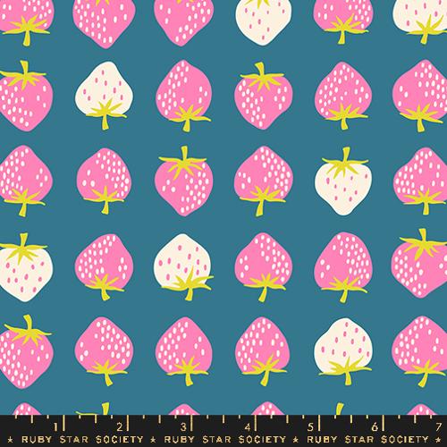 Strawberry cotton fabric in Storytime by Kimberly Knight for Ruby Star Society Stock Photo