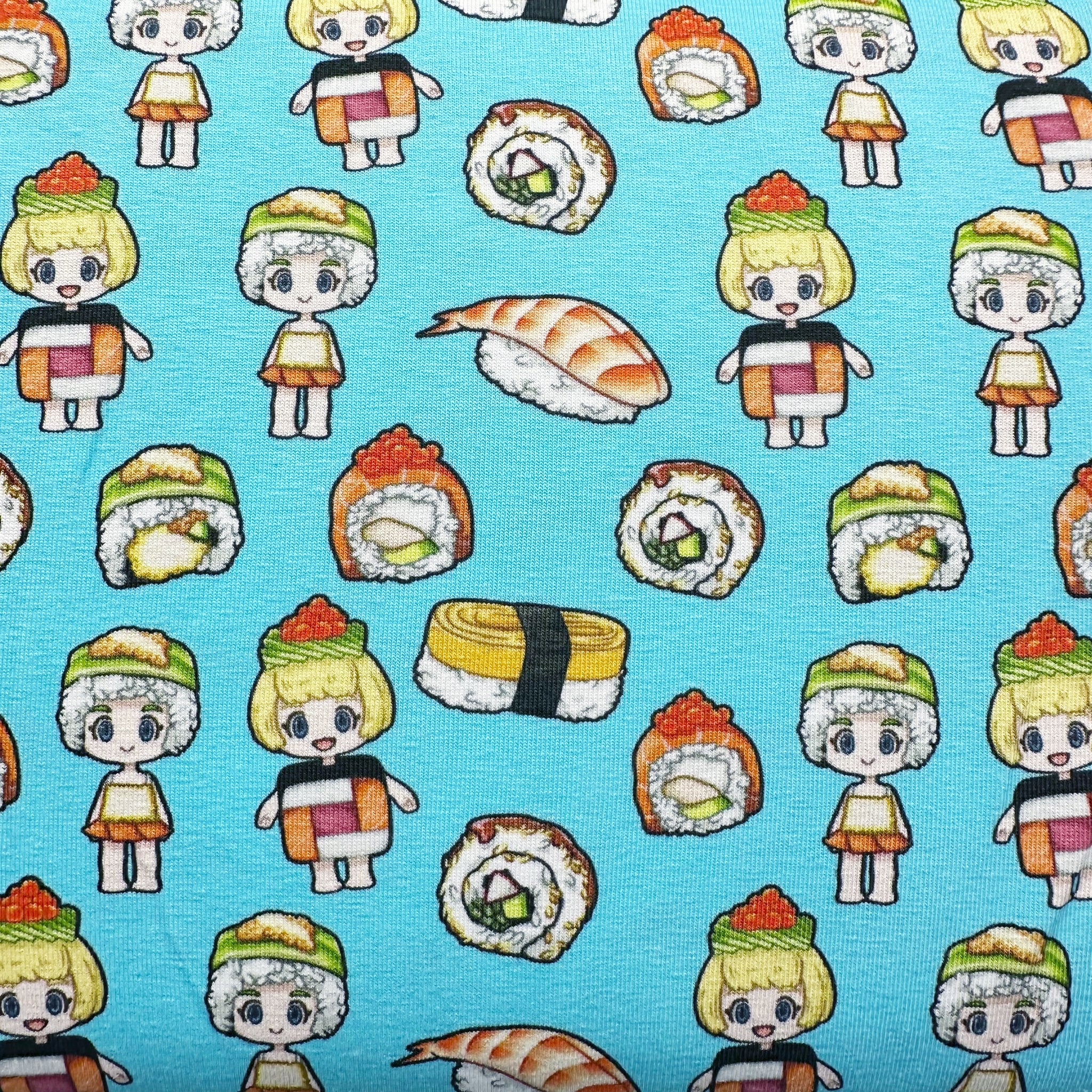 Sushi Friends Cotton Jersey Knit 4 Way Stretch Fabric Imported from the Netherlands