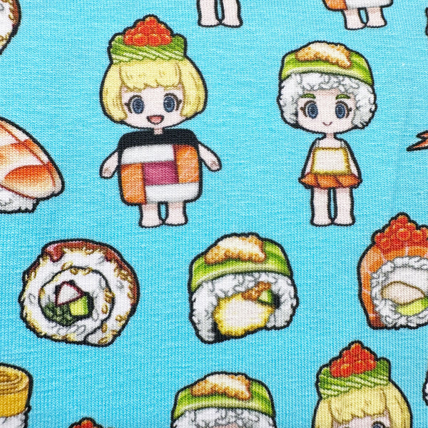 Sushi Friends Cotton Jersey Knit 4 Way Stretch Fabric Imported from the Netherlands