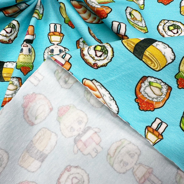 Sushi Friends Cotton Jersey Knit 4 Way Stretch Fabric Imported from the Netherlands