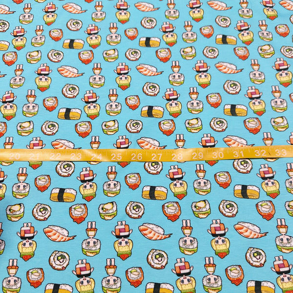 Sushi Friends Cotton Jersey Knit 4 Way Stretch Fabric Imported from the Netherlands
