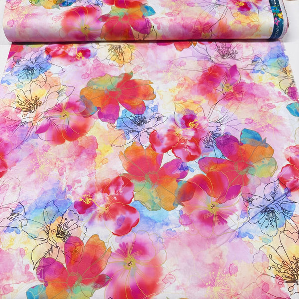 Artful Blooms Peony Cotton Fabric, Robert Kaufman SRKD-22687-226 PEONY