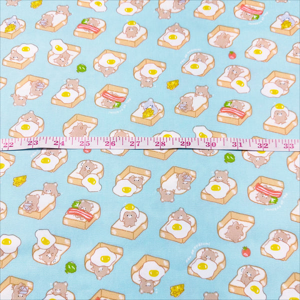 Teddy Bear Breakfast Toast Cotton Oxford Fabric by Cosmo Textiles- Sky Blue
