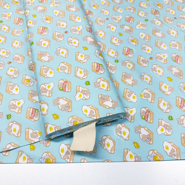 Teddy Bear Breakfast Toast Cotton Oxford Fabric by Cosmo Textiles- Sky Blue