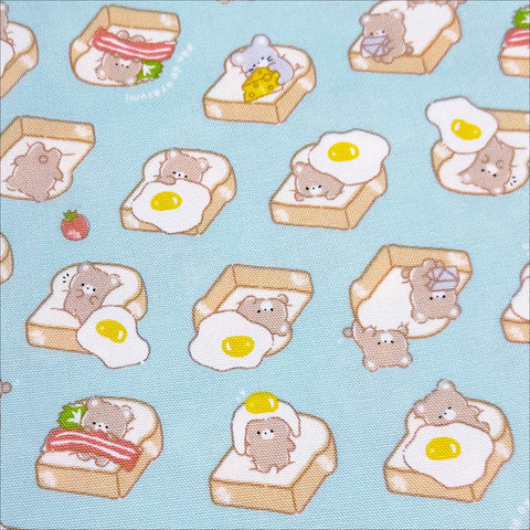 Teddy Bear Breakfast Toast Cotton Oxford Fabric by Cosmo Textiles- Sky Blue
