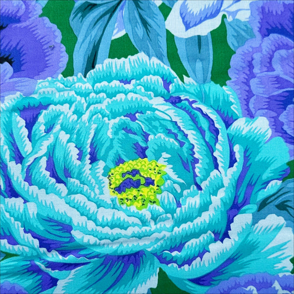 Tibetan Peony - Blue by Philip Jacobs for Kaffe Fassett Cotton Fabric, Free Spirit Fabrics PWPJ136.BLUE