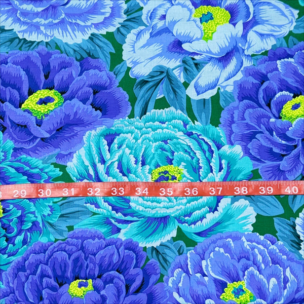 Tibetan Peony - Blue by Philip Jacobs for Kaffe Fassett Cotton Fabric, Free Spirit Fabrics PWPJ136.BLUE