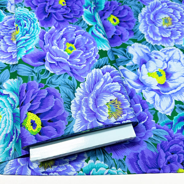Tibetan Peony - Blue by Philip Jacobs for Kaffe Fassett Cotton Fabric, Free Spirit Fabrics PWPJ136.BLUE