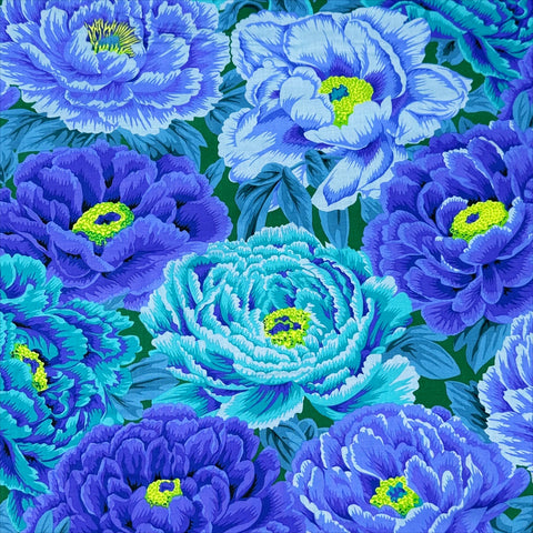 Tibetan Peony - Blue by Philip Jacobs for Kaffe Fassett Cotton Fabric, Free Spirit Fabrics PWPJ136.BLUE