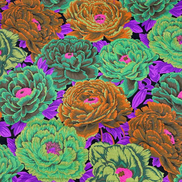 Tibetan Peony - Dark by Philip Jacobs for Kaffe Fassett Cotton Fabric, Free Spirit Fabrics PWPJ136.DARK