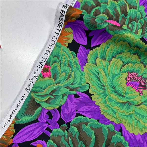 Tibetan Peony - Dark by Philip Jacobs for Kaffe Fassett Cotton Fabric, Free Spirit Fabrics PWPJ136.DARK
