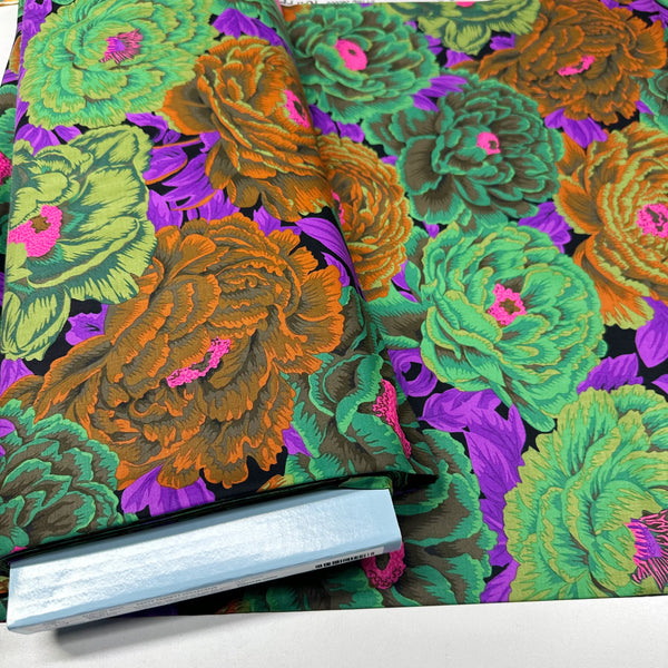 Tibetan Peony - Dark by Philip Jacobs for Kaffe Fassett Cotton Fabric, Free Spirit Fabrics PWPJ136.DARK