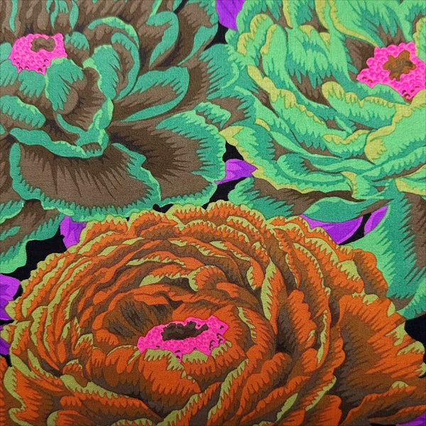 Tibetan Peony - Dark by Philip Jacobs for Kaffe Fassett Cotton Fabric, Free Spirit Fabrics PWPJ136.DARK