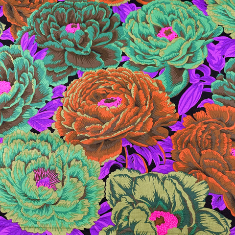 Tibetan Peony - Dark by Philip Jacobs for Kaffe Fassett Cotton Fabric, Free Spirit Fabrics PWPJ136.DARK