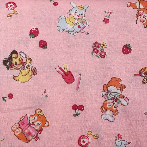 Tiny Animals in Pink By Atsuko Matsuyama Cotton Fabric, Yuwa Fabrics 30's Collection