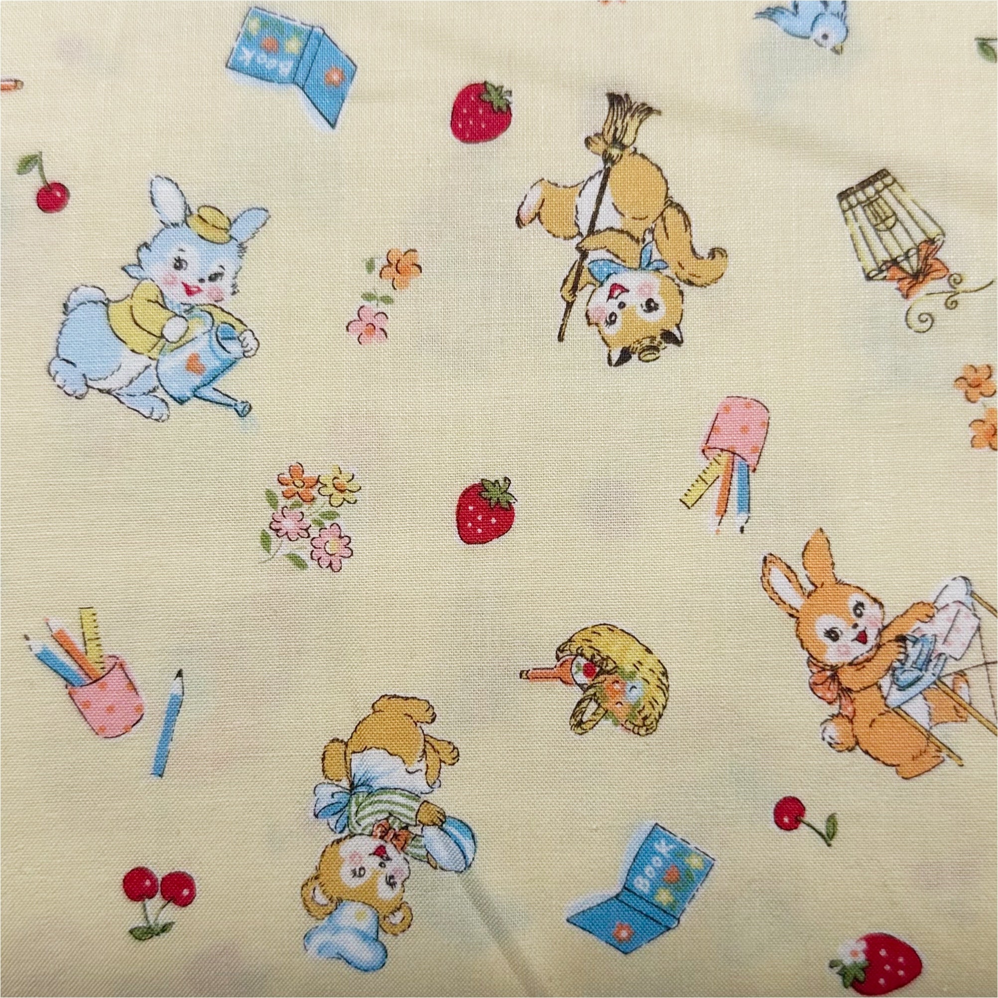 Tiny Animals in Yellow By Atsuko Matsuyama Cotton Fabric, Yuwa Fabrics 30's Collection