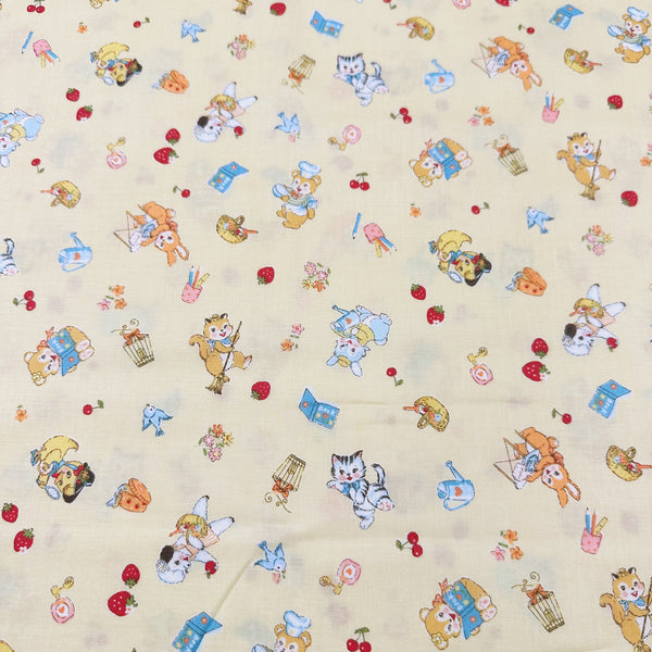 Tiny Animals in Yellow By Atsuko Matsuyama Cotton Fabric, Yuwa Fabrics 30's Collection